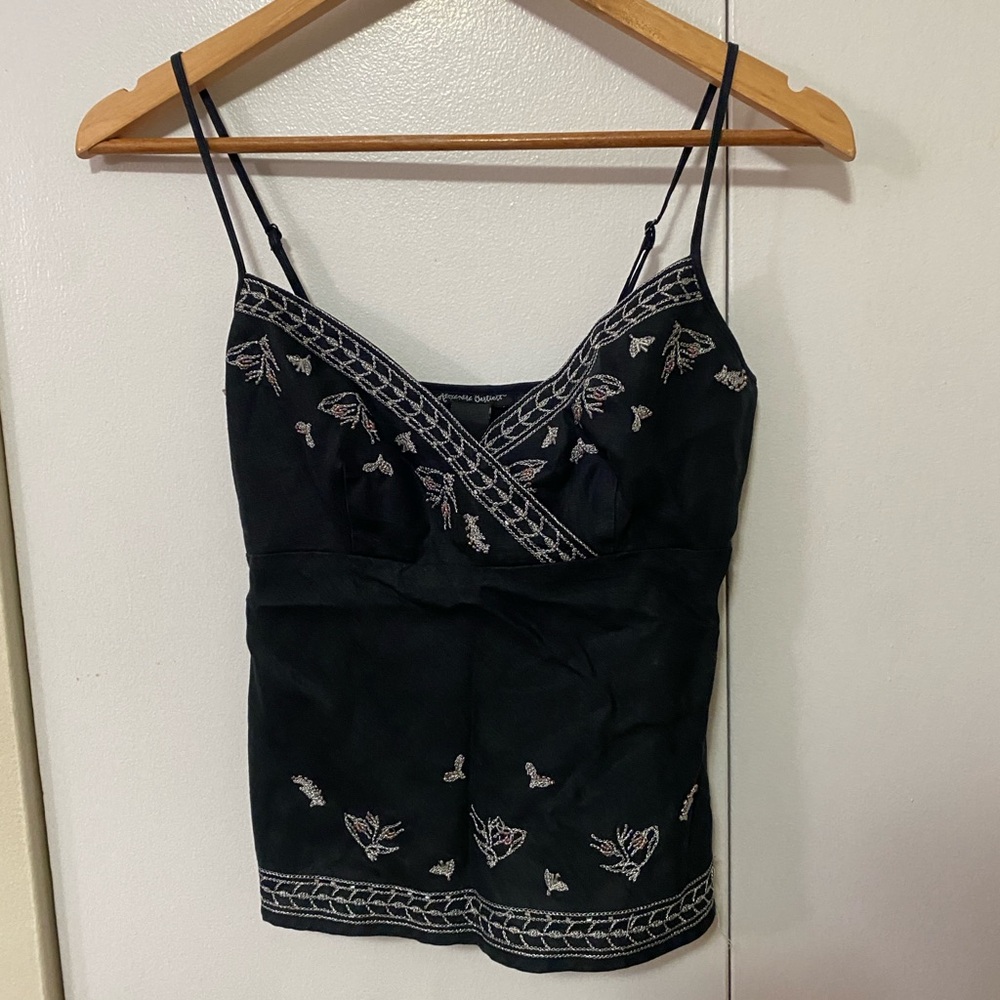 Vintage Linen Alexandra Bartlett Black Camisole with Embroidery
